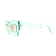 thumbnail image 2 of Womens Razor Blade Geometric Thick Horn Rim Temple Rectangle Sunglasses Green Beige, 2 of 4