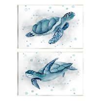 Stupell Industries Blue Tortoises Ocean Bubbles Graphic Art Unframed Art Print Wall Art, Set of 2, Design by Janet Tava