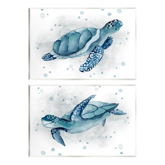 Stupell Industries Blue Tortoises Ocean Bubbles Graphic Art Unframed Art Print Wall Art, Set of 2, Design by Janet Tava