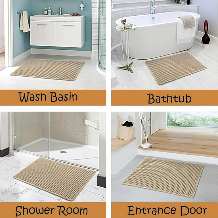 AMOAMI Upgraded Waffle Bath Mat, Super Absorbent Non Slip Bath Mats For Bathroom Floor, Machine Washable Bathroom Rugs With Tassels, Rubber Backed Bathroom Mats, Ultra Soft, 18" X 30", Dirty Orange