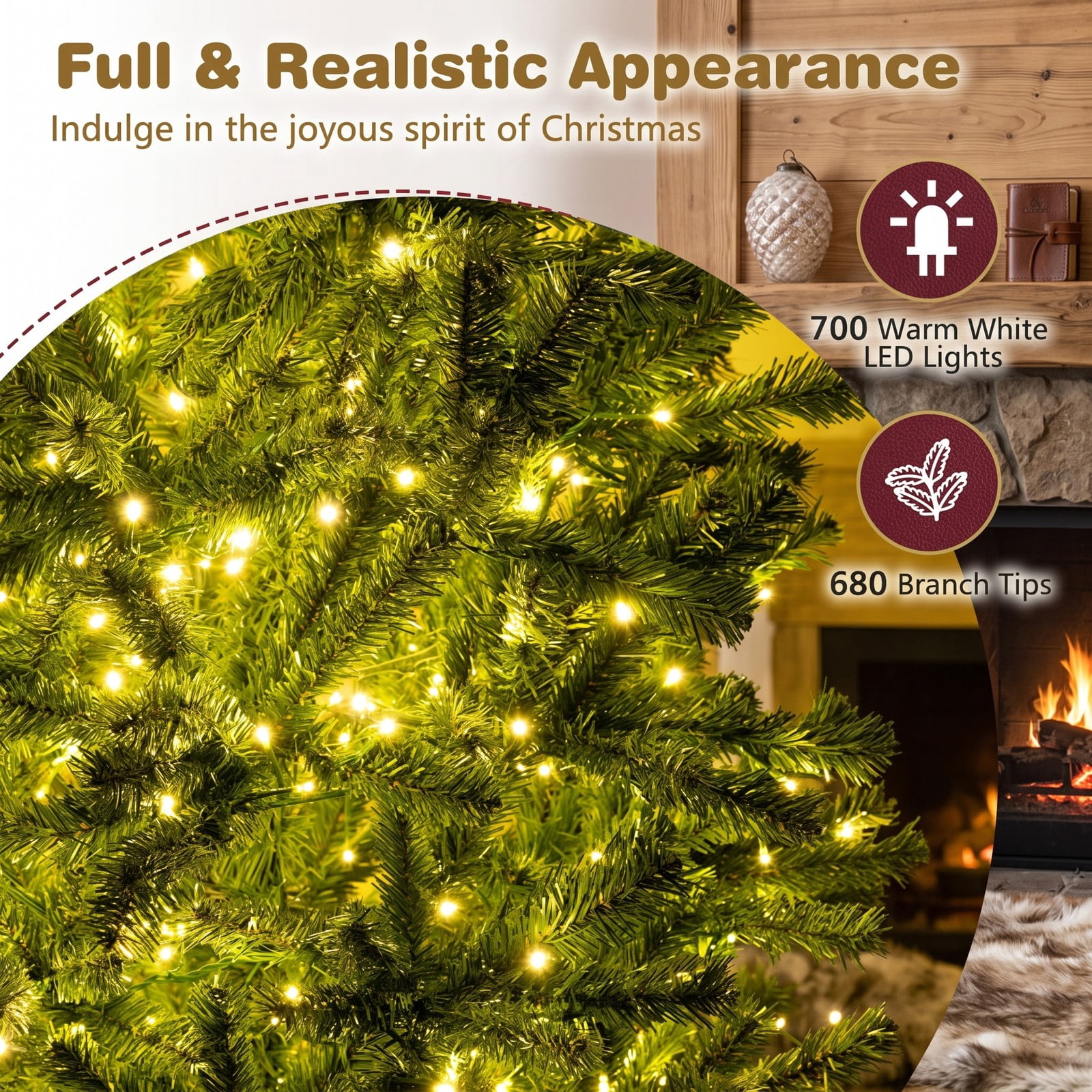 RUIE 6 FT Pre-Lit Artificial Christmas Tree with 700 LED Lights, Remote Control, Timer and Memory Function, Metal Stand, Flame-Retardant Full Xmas Tree for, Green