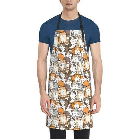 

Ocsxa Cartoon Cat 1 Apron With Pockets Kitchen Bib Waterproof Resistant Women Men Unisex Adjustable