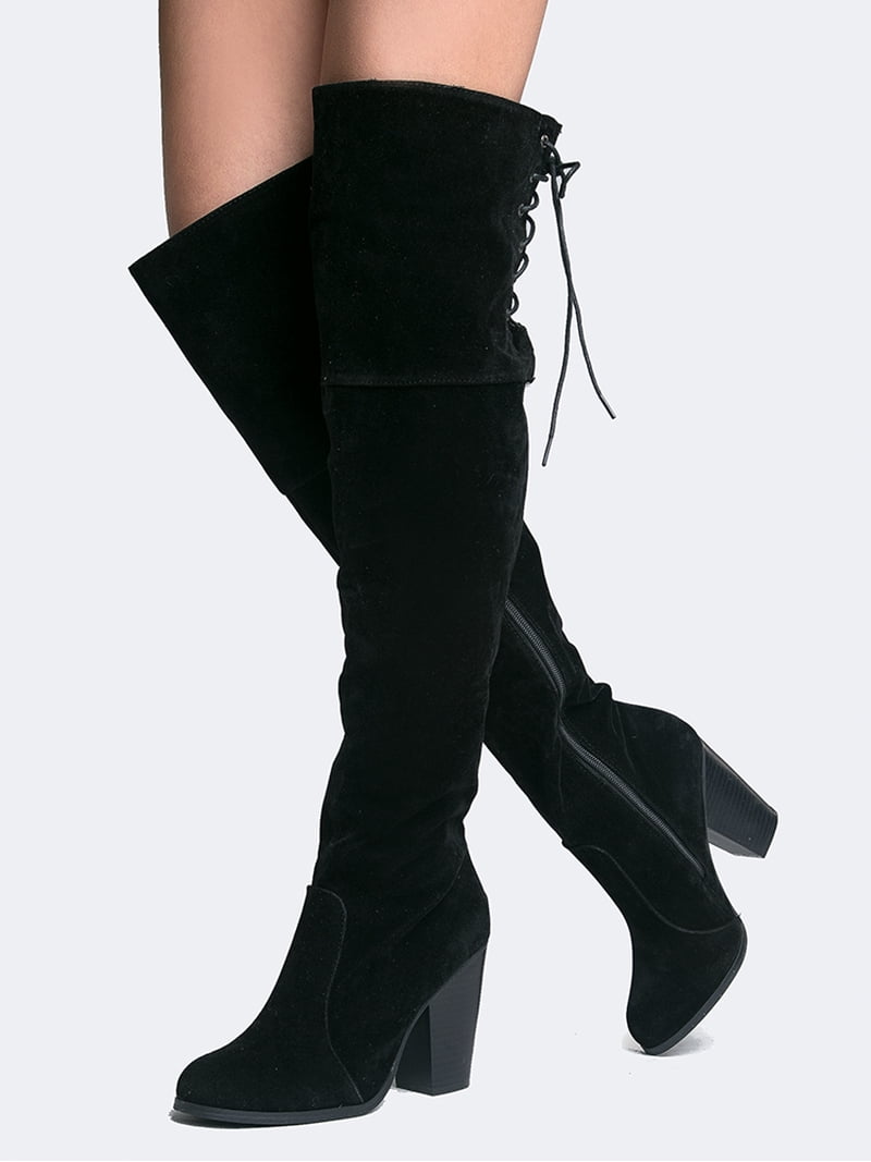 Buffy Over the Knee Thigh High Vegan Leather Dress Up Block Heel Walking  Boot - Walmart.com