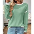 thumbnail image 6 of Female Fashion Crewneck Pullover Sweater Casual Color Block Ribbed Knit Tops Loose Fall Tops Light Green XXL, 6 of 9