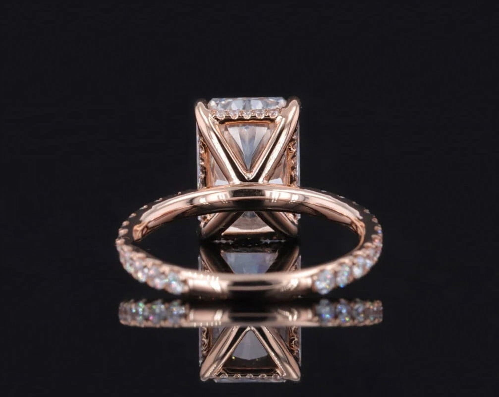 solitaire jewels 3.5CT Radiant Moissanite Hidden Halo Engagement Ring For Women, 18K Rose Gold