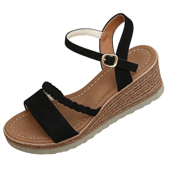 Qingpeng Womens Espadrille Wedge Sandals Braided Strap Open Toe Ankle Buckle Closure Platform Shoes for Summer Vacation
