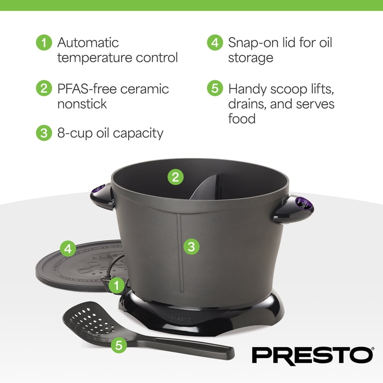 Presto, Electric Deep Fryer, Dual capacity, Nonstick, Black