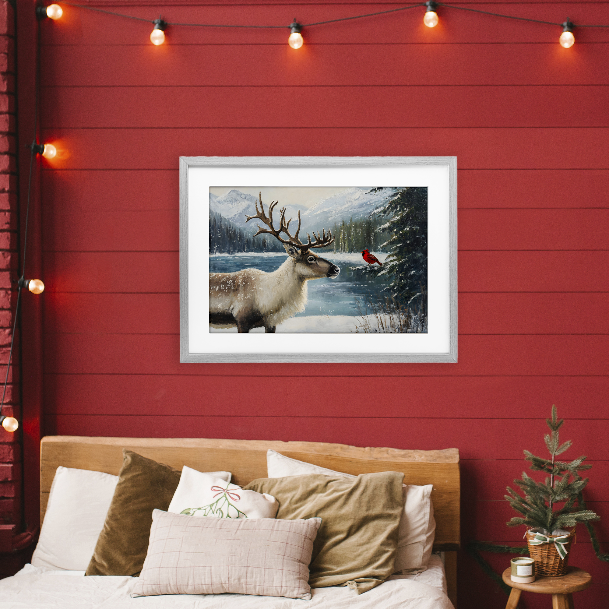 Christmas Conversation In Wild Gray Framed Print Under Glass, design by Petal Prints Design