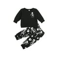 thumbnail image 1 of goowrom Kids 2Pcs Halloween Outfits, Skull Skeleton Print Tops + Pants, 1 of 6