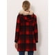 thumbnail image 4 of Abrigo de invierno Allegra K Gabardina larga a cuadros con capucha negro rojo XL, 4 of 7