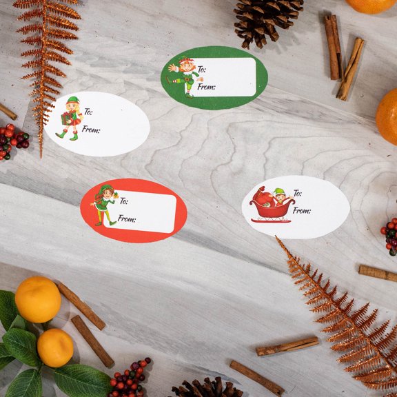 Elf Presents Gifts Tags Christmas Holiday To: From: Labels | 1.5" x 2.5" inch - 100 Pack