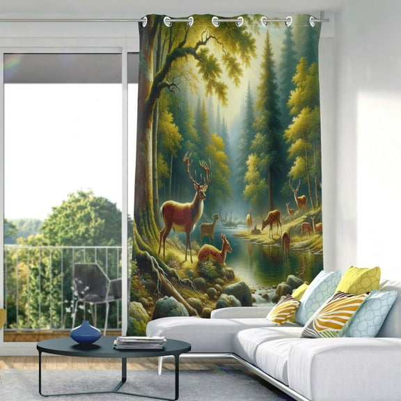 Blackout Curtains Window Curtain for Bedroom Living Room 1 Panel 82"x42" Deer in Forest by Water