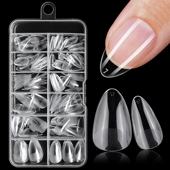 Puntas de gel Fake Nails LuckForever, 240 unidades, cortas, color almendra, cobertura completa