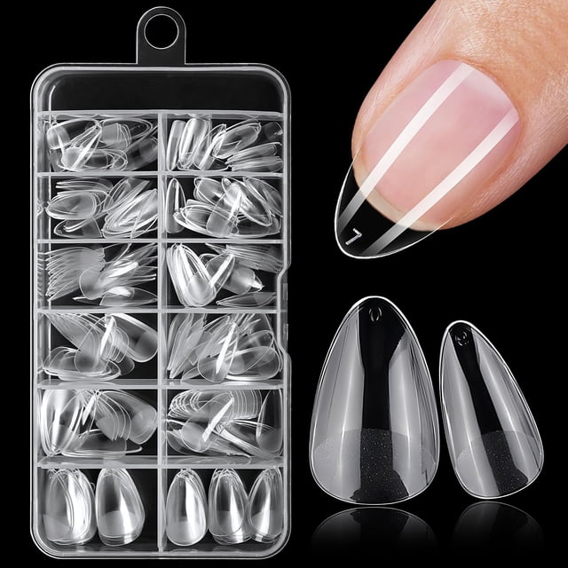 Puntas de gel Fake Nails LuckForever, 240 unidades, cortas, color almendra, cobertura completa