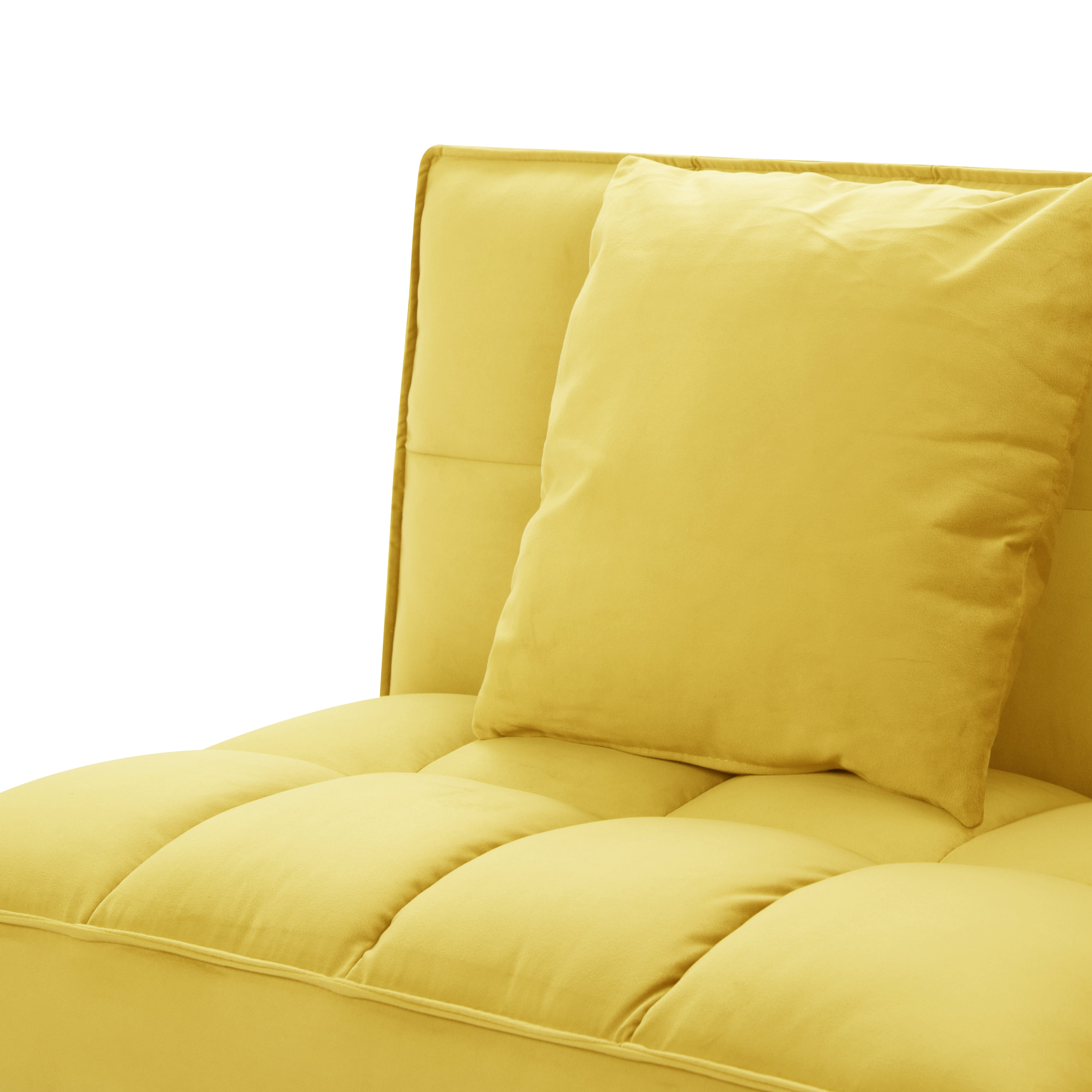 Gewnee 73”Velvet Futon Sofa Bed Convertible Sleeper Sofa with Split-Back 5 Adjustable Angles,Metal Legs & 2 Toss Pillows for Living Room,Office,Guest Room.Yellow