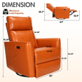 thumbnail image 3 of Legooin Multi-Function Power Recliner Chair with 8-Point Massage & Heat - 270° Swivel Rocker with USB Charging, Faux Leather Nursery Chair for Baby Adult, Orange Brown, 3 of 9