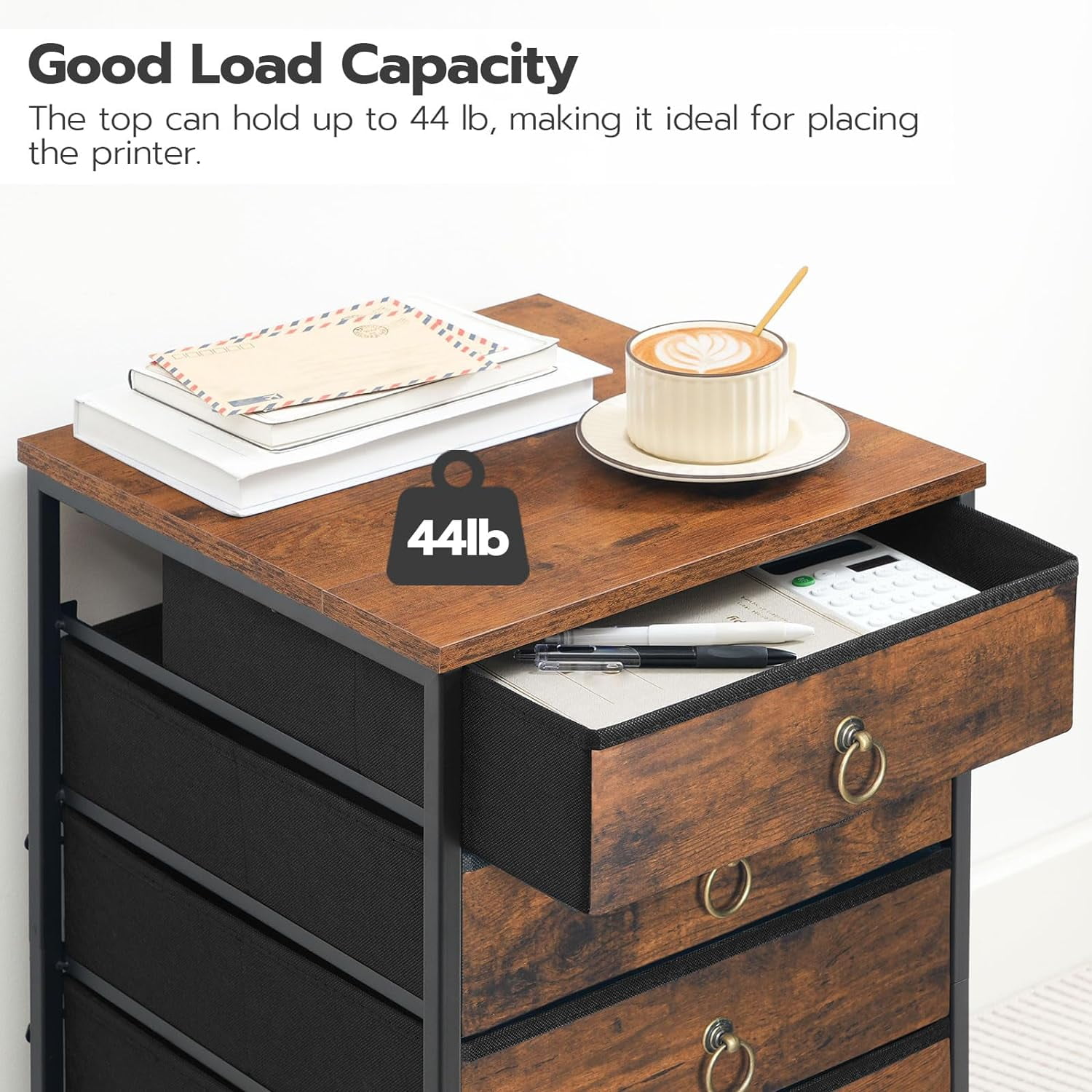 5-Drawer Chest, File Cabinet, Office Cabinet with Drawers, Rolling Printer Stand, Filing Cabinet for Living Room, Home Office, Nonwovens Drawer, Easy Assembly, Rustic Brown
