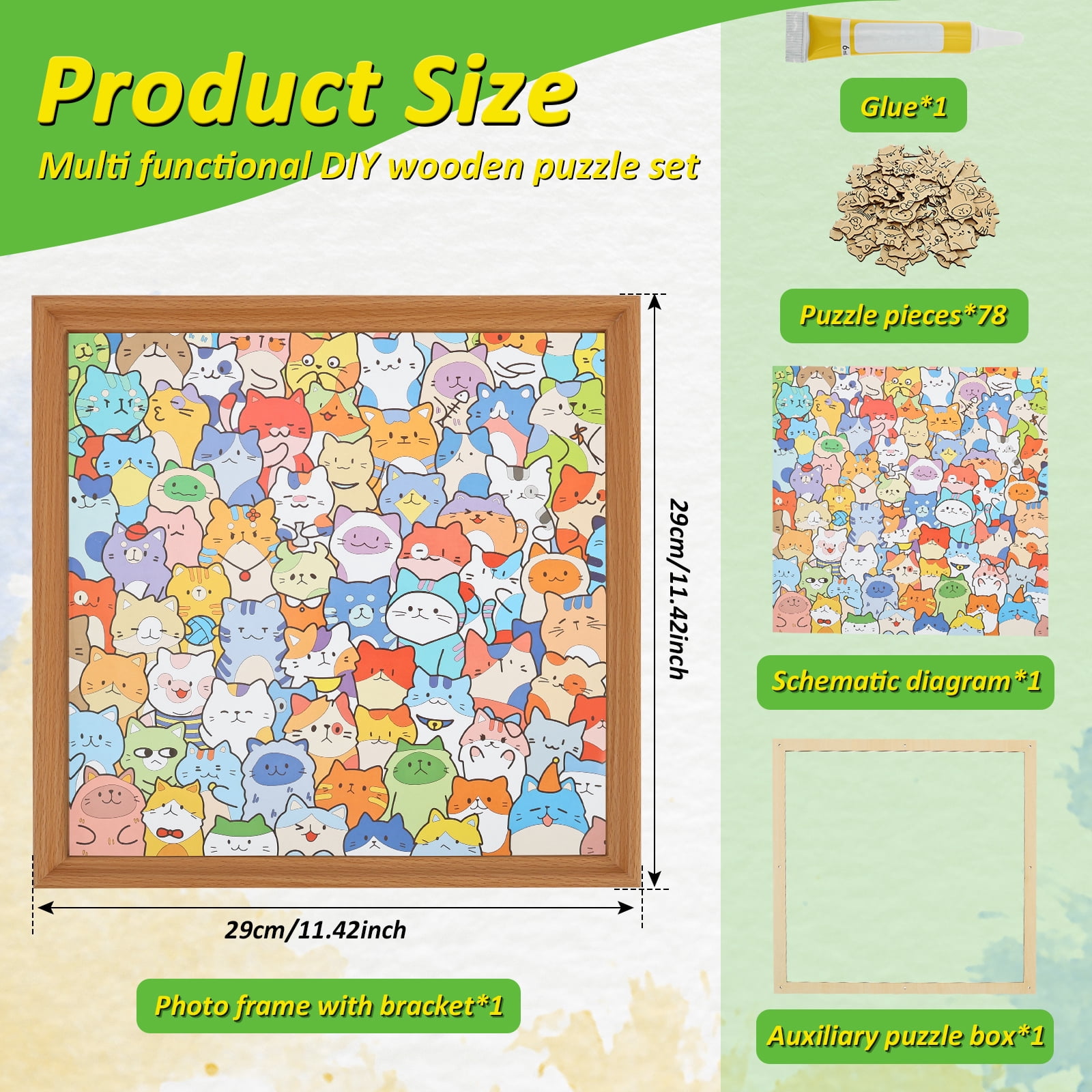 Wooden Coloring Puzzle with 12 Color Marker Glue Instruction Diagram Assembly Drawing Cat/Dog Coloring Puzzle DIY Doodling for Children and Teenager
