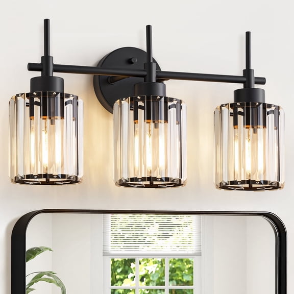 NATYSWAN 3 Light Black Crystal Vanity Light, Modern Bathroom Vanity Light Over Mirror, Up and Down Mount Wall Sconce Lighting for Bathroom Bedroom Living Room Hallway