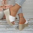 thumbnail image 6 of Women’s Solid Wide Strap Textured Wedge Slide Sandals, Open Toe Holiday Platform Slip-On Slippers, 6 of 9