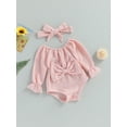 thumbnail image 3 of Wassery Baby Girls Rompers Infant Girl Jumpsuit Long Sleeve Boat Neck Letter Bow Bodysuits 3M 6M 9M 12M 18M Newborn Fall Casual Clothes, 3 of 8