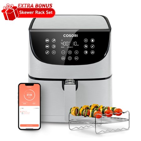 Cosori Air Fryer CAF-P581S-AUSR  Smart 5.8 QT xl Large Oven Combo  with Walmart Exclusive Bonus Skewer Rack Set  Voice Control  Gray