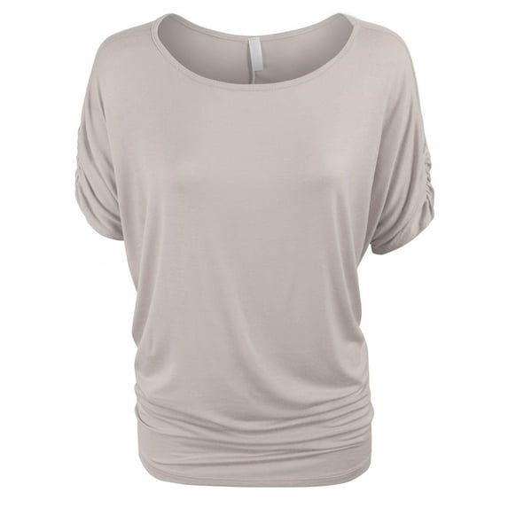 KOGMO Womens Solid Basic Womens Boatneck Dolman Top with Sleeve Shirring (S-3X)