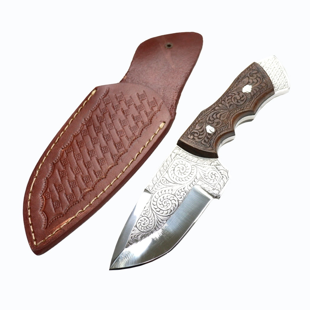 TheBoneEdge 9.5" Full Tang Custom Hand Made J2 Steel Engraved Blade  Handle Hunting knife With Sheath