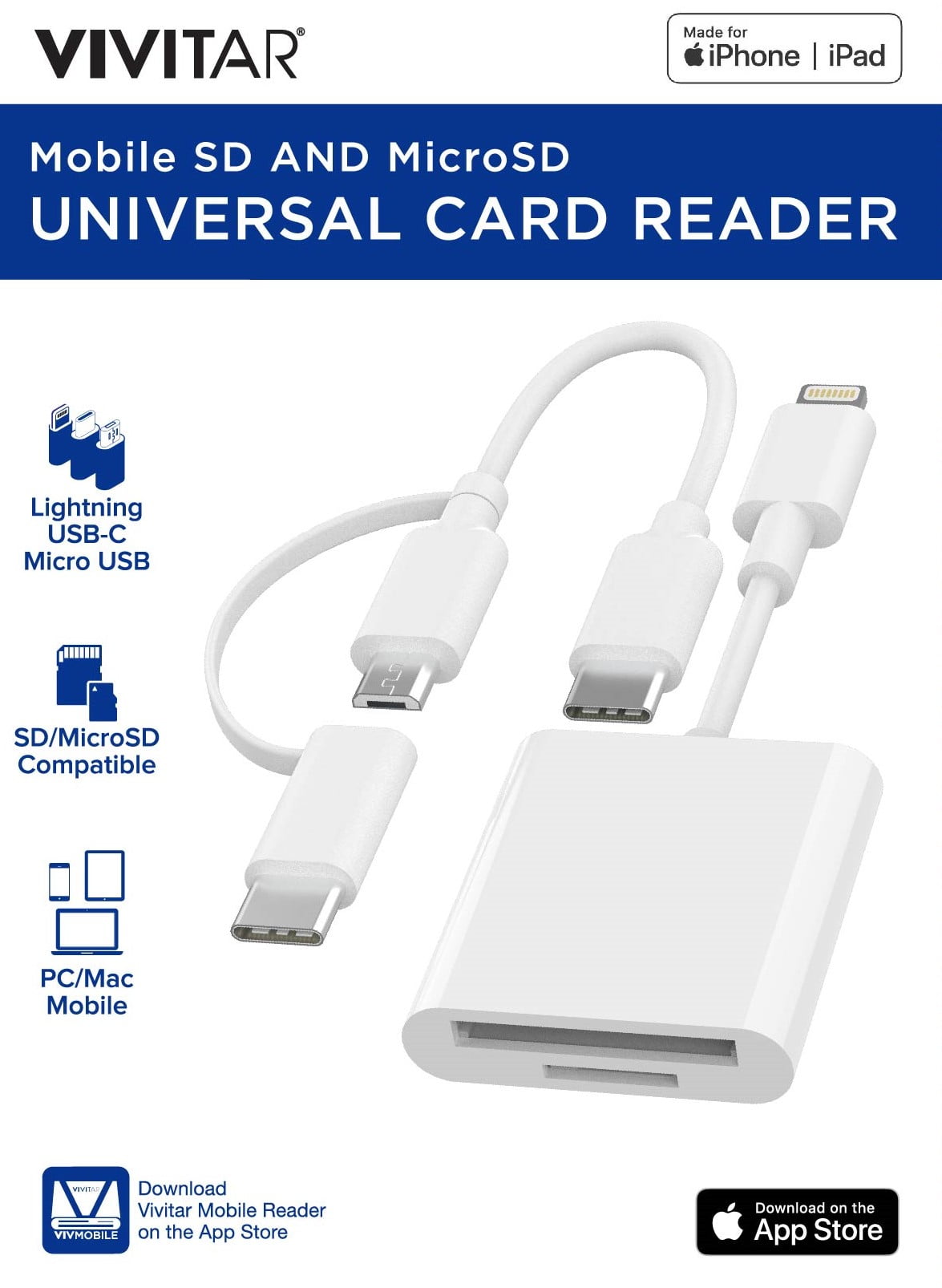 Vivitar SD and Micro SD Card Reader with USB Type-A VIV-CR-46N