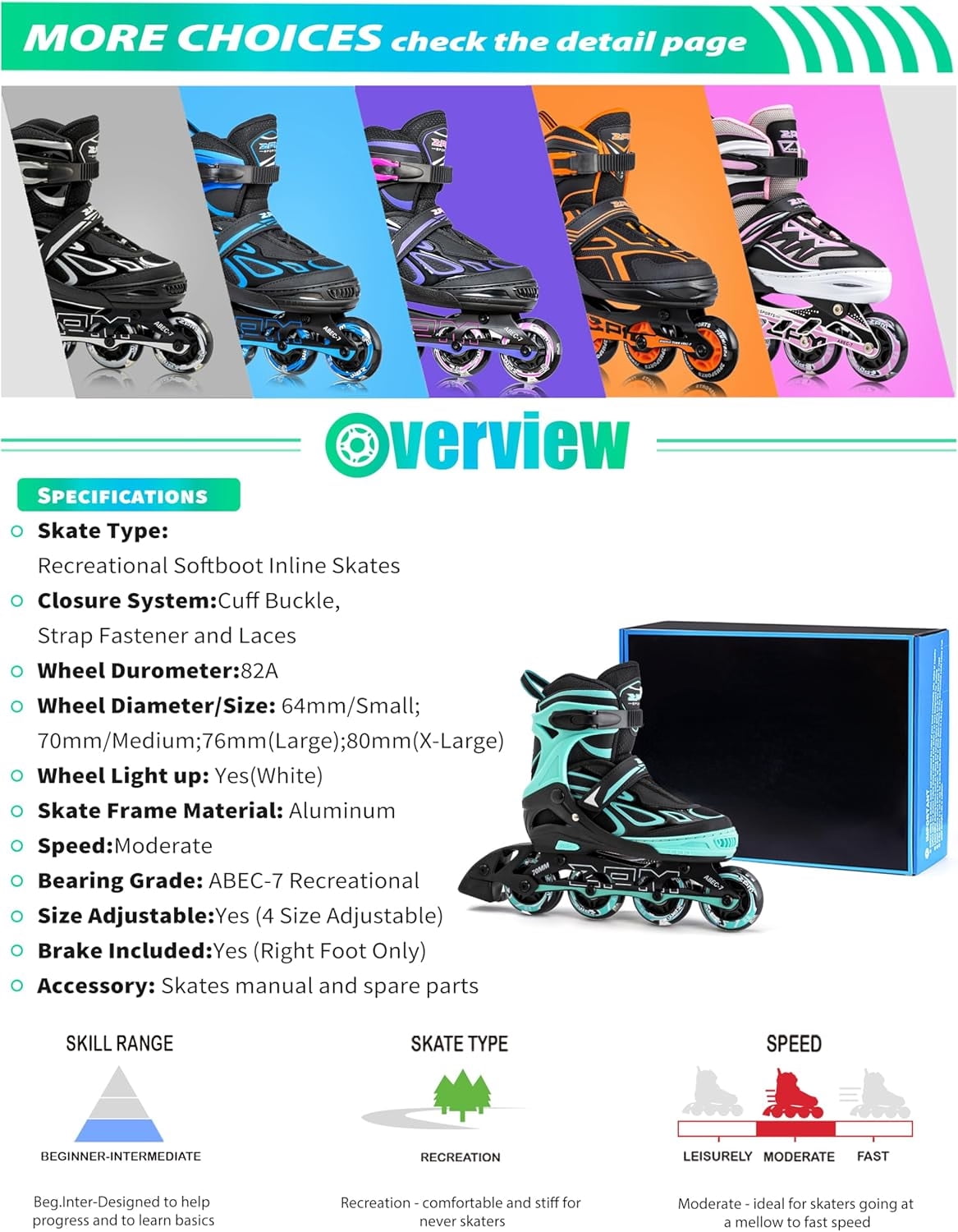 PrimeCook Shop Vinal Girls Adjustable Flashing Inline Skates, All Wheels Light Up, Fun Illuminating Skates for Kids Men Adult Women and Boys