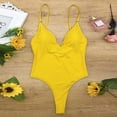 thumbnail image 3 of Fartey One Piece Swimsuit for Women 2025 Slimming Tummy Control Bathing Suit Summer Backless Athletic Swimwear Fashion Solid Color Strappy Swimwear Beachwear Yellow S-XL, 3 of 4