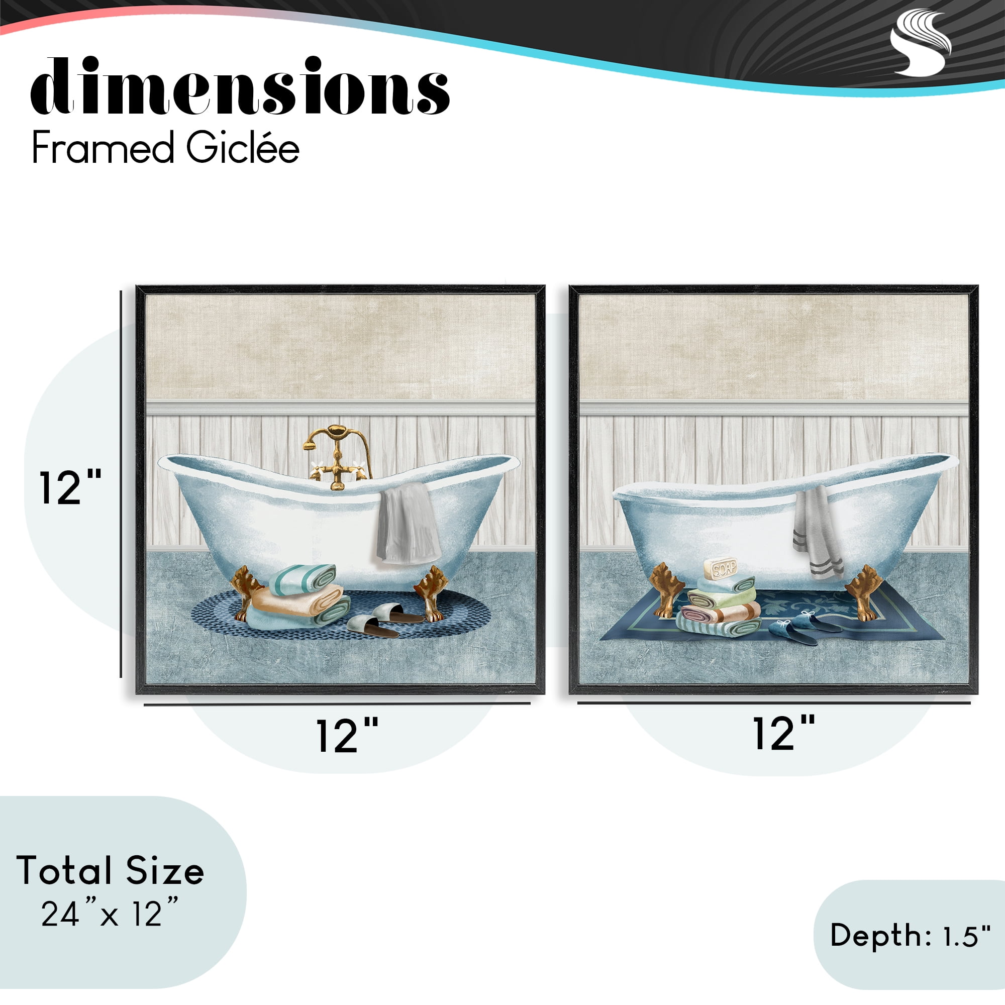 Stupell Industries Cozy Bathtub & Slippers 2 Piece Black Framed Giclee Art Set, design by Conrad Knutsen