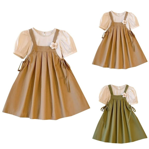 Bovxnpu Summer Girls Dresses, Girls Cotton Casual Dress Princess Dress, Summer Sweet And Beautiful Children's Breathable Thin Dress With Short Sleeves 14 Years