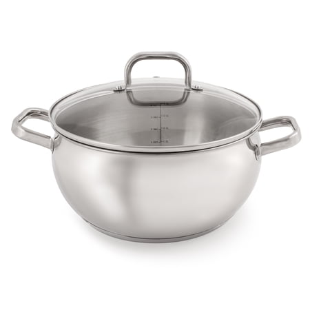 BergHOFF Belly Shape 18/10 Stainless Steel 9.5 Stock Pot with Glass Lid 5.5qt.