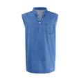 thumbnail image 3 of Dresfit Mens Tank Tops Henley Distressed Sleeveless Shirts 2026 Summer Denim Washed Muscle Tees Plus Size Big and Tall Button Up Workout Shirt Blue L, 3 of 4