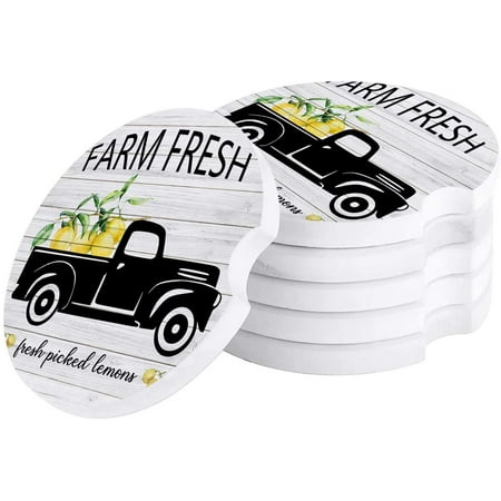 

ZHANZZK Summer Farm Truck with Fresh Lemon Wooden Grain Set of 2 Car Coaster for Drinks Absorbent Ceramic Stone Coasters Cup Mat with Cork Base for Home Kitchen Room Coffee Table Bar Decor