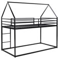 thumbnail image 5 of JOYFULIN Bunk Bed Twin over Twin, Metal House Low Bunk Bed for Kids with Safety Guardrail, Roof and Ladder, No Box Spring Needed, Noise Free, Black, 5 of 7