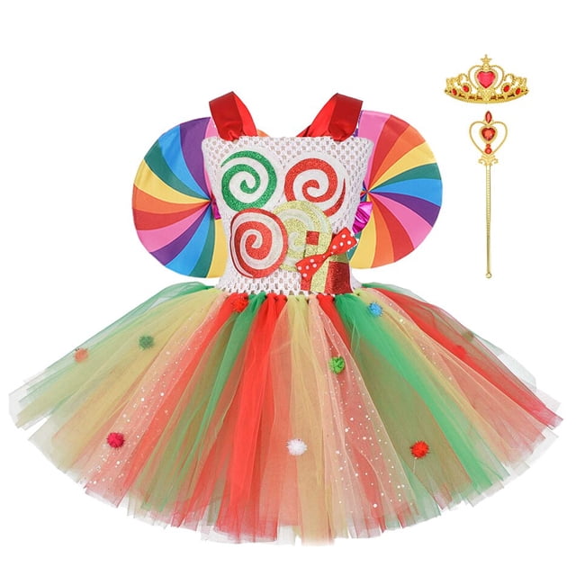 Vestidos de caramelo de piruleta para niños, vestido de fiesta de cumpleaños para niñas, vestido de tutú de arco iris, conjunto de ropa para niños de 0 a 12 años 11-12T Gao Jinjia LED