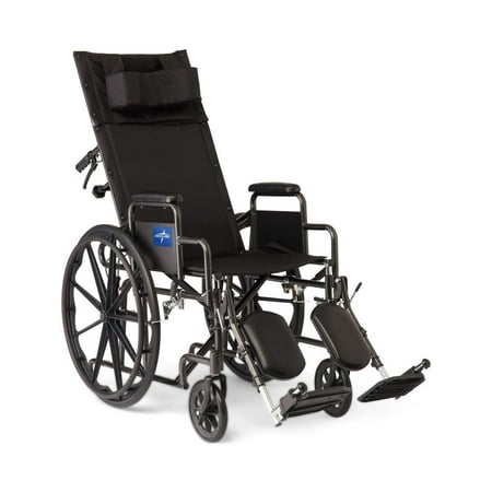 Medline Reclining Wheelchair  16   with Elevating Leg Rests  Durable Vinyl  300 lb. Weight Limit  Reclines 90 to 140 Degrees
