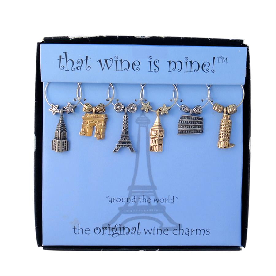 WINE THEMED SET OF 6 Hand Crafted Wine Glass Charm