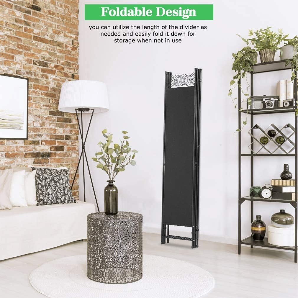 Dkelincs 4 Panel Room Divider 6.8FT Folding Privacy Screen Portable Steel Frame Partition Wall Divider, Black
