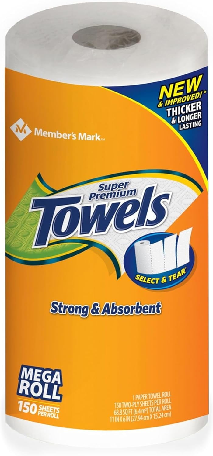 Super Premium Paper Towels, 15 Rolls, 150 Sheets Per Roll (Pack of 2)