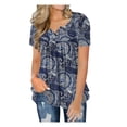 thumbnail image 1 of PENGXIANG Mode Femmes T-Shirt à Manches Courtes Imprimé Col en V Décontracté avec Boutons, 1 of 6