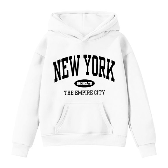 GCETTIC Girl's Letter Graphic Hoodies Long Sleeve Hooded Sweatshirts Kids Pullover Tops Cute Hoodies Trendy Preppy Hoodies Back to School Outfits White,4-5 Years