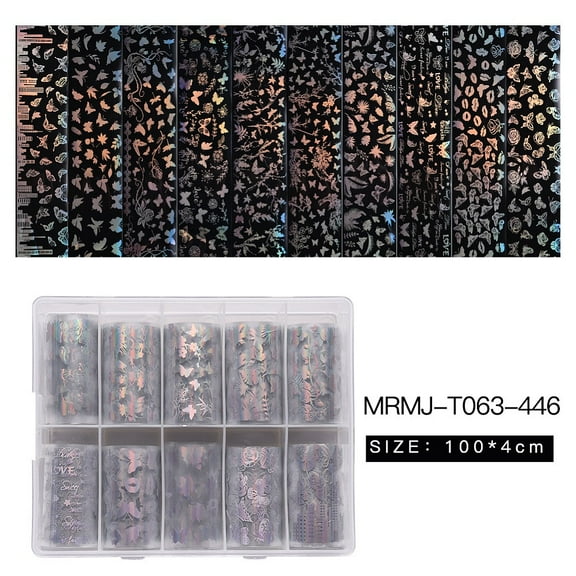 Paper 1 box Shiny Laser Nail Art Transfer Stickers Nail Decals DIY Nail Tips Decoration for Women Silver Mixed Patterns 40mm 1m/roll 10rolls/box