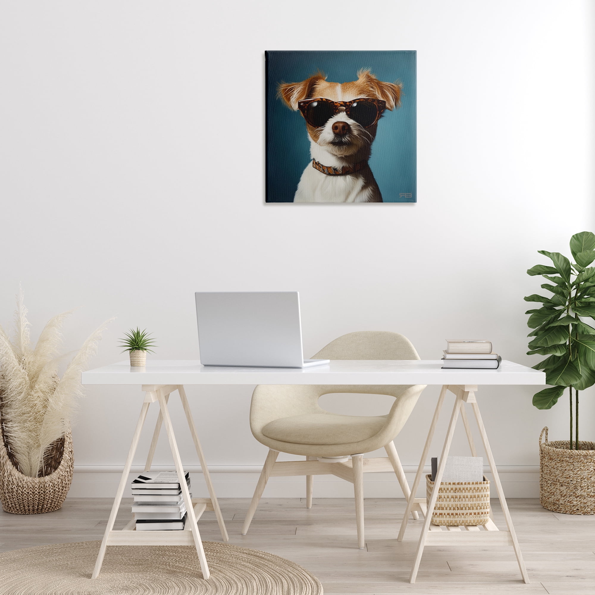 Stupell Industries Cool Dog on Blue Animals & Insects Painting Gallery Wrapped Canvas Art Print Wall Art, 24 x 24