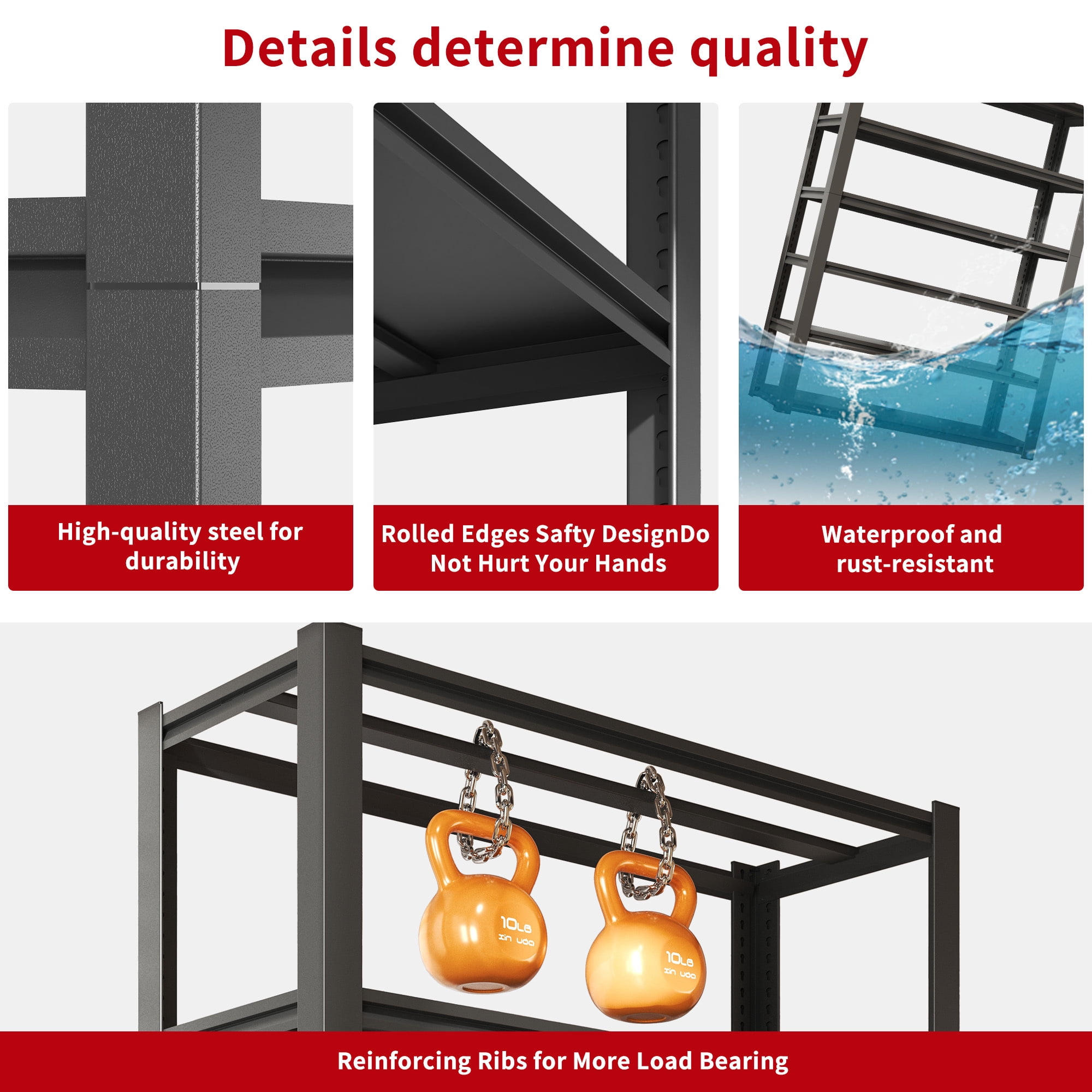 Alvantor 82"H Metal Storage Shelving 6-Tier 2400LBS Adjustable Heavy Duty Shelving Industrial Shelf for Garage 48"W x 18"D x 82"H Black