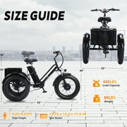 YEBEI Electric Tricycle for Adults E-Trike Motorized Tricycle Electric 3 Wheels Trike Powerful Peak750W Motor Electric Tricycle 48V15AH Lithium Battery Max 20MPH 20*4.0” Fat Tire