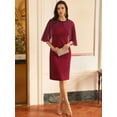 thumbnail image 3 of DARING DIVA Elegant Chiffon Cape Beaded Neckline Dress 2XL Burgundy, 3 of 6