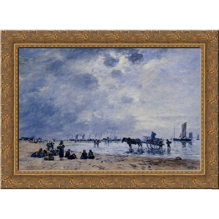 Berck, the Arrival of the Fishing Boats 24x18 Gold Ornate Wood Framed Canvas Art by Eugene Boudin